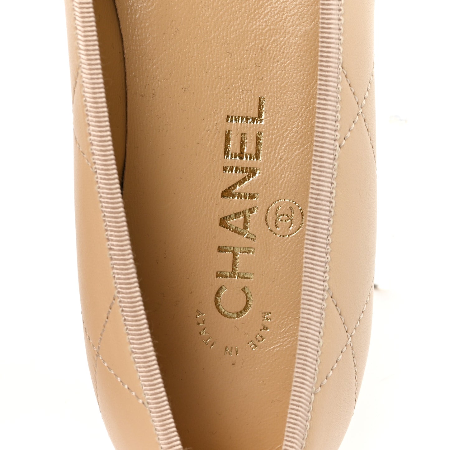 Lambskin Quilted CC Cambon Ballet Flats 39.5 Beige Black