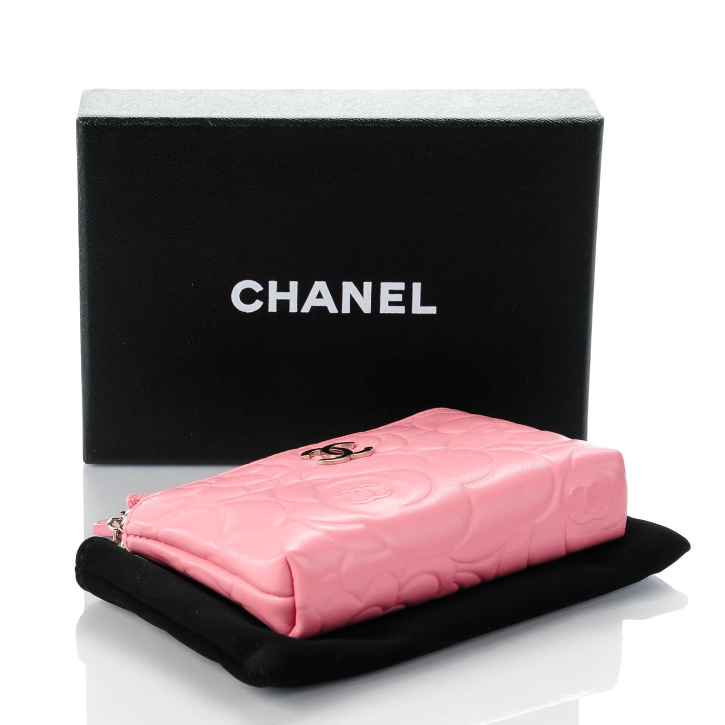 Lambskin Camellia Embossed Key Holder Case Pink