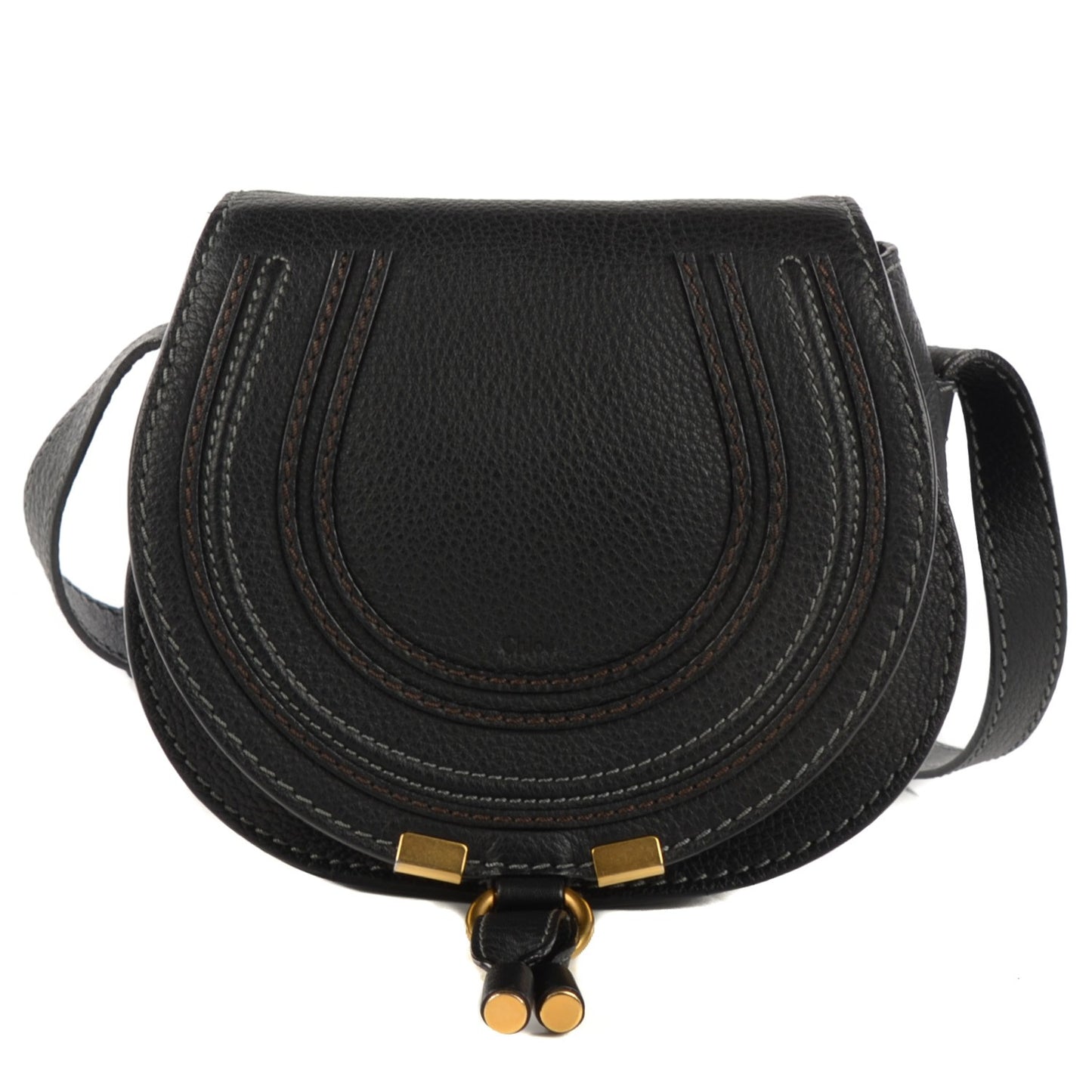 Calfskin Mini Marcie Round Crossbody Bag Black