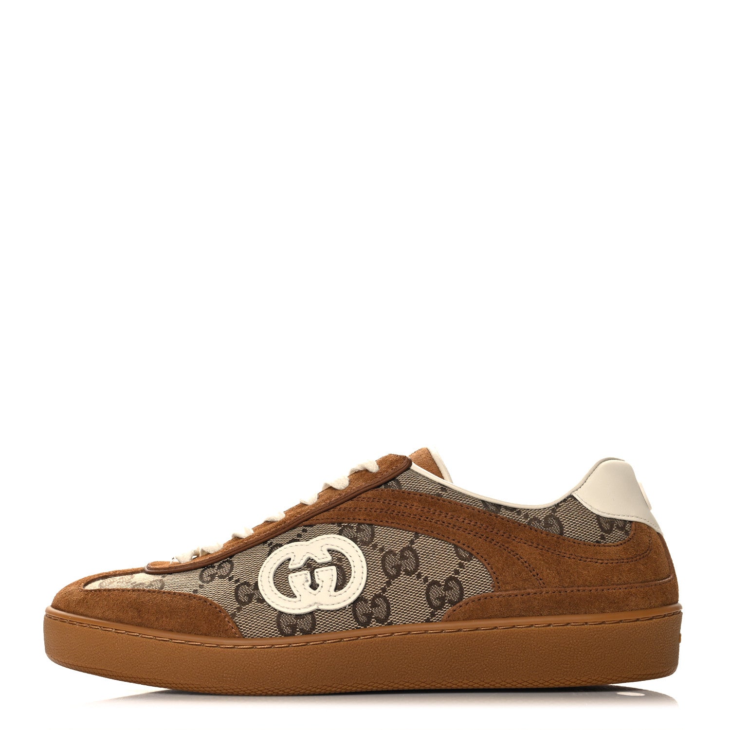 Gucci Suede GG Monogram Womens G75 Sneakers 39 Beige and Dark Brown 1 of 9