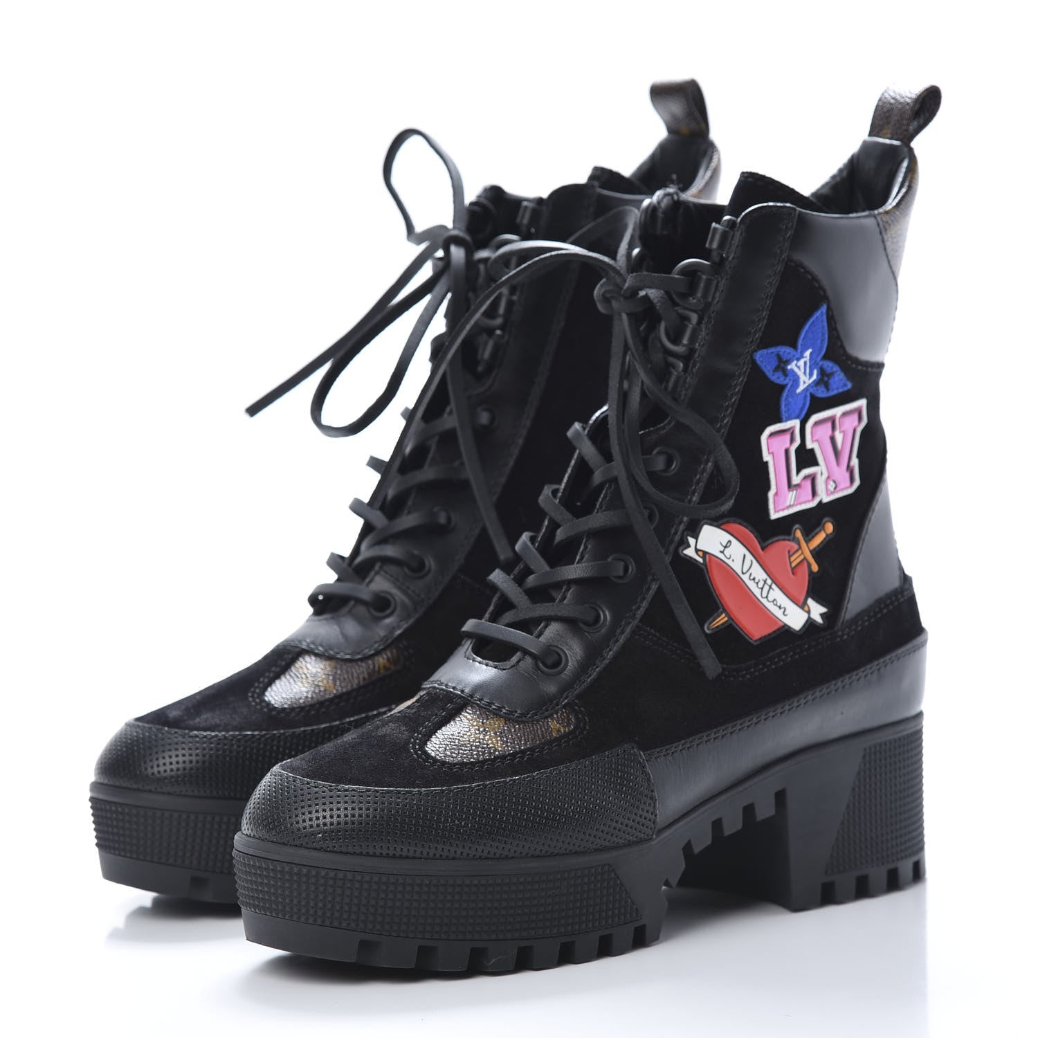 Louis Vuitton Suede Calfskin Monogram LV Black Heart Laureate Platform Desert Boots 37 Black 3 of 6