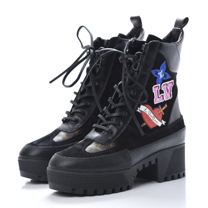 Louis Vuitton Suede Calfskin Monogram LV Black Heart Laureate Platform Desert Boots 37 Black 3 of 6