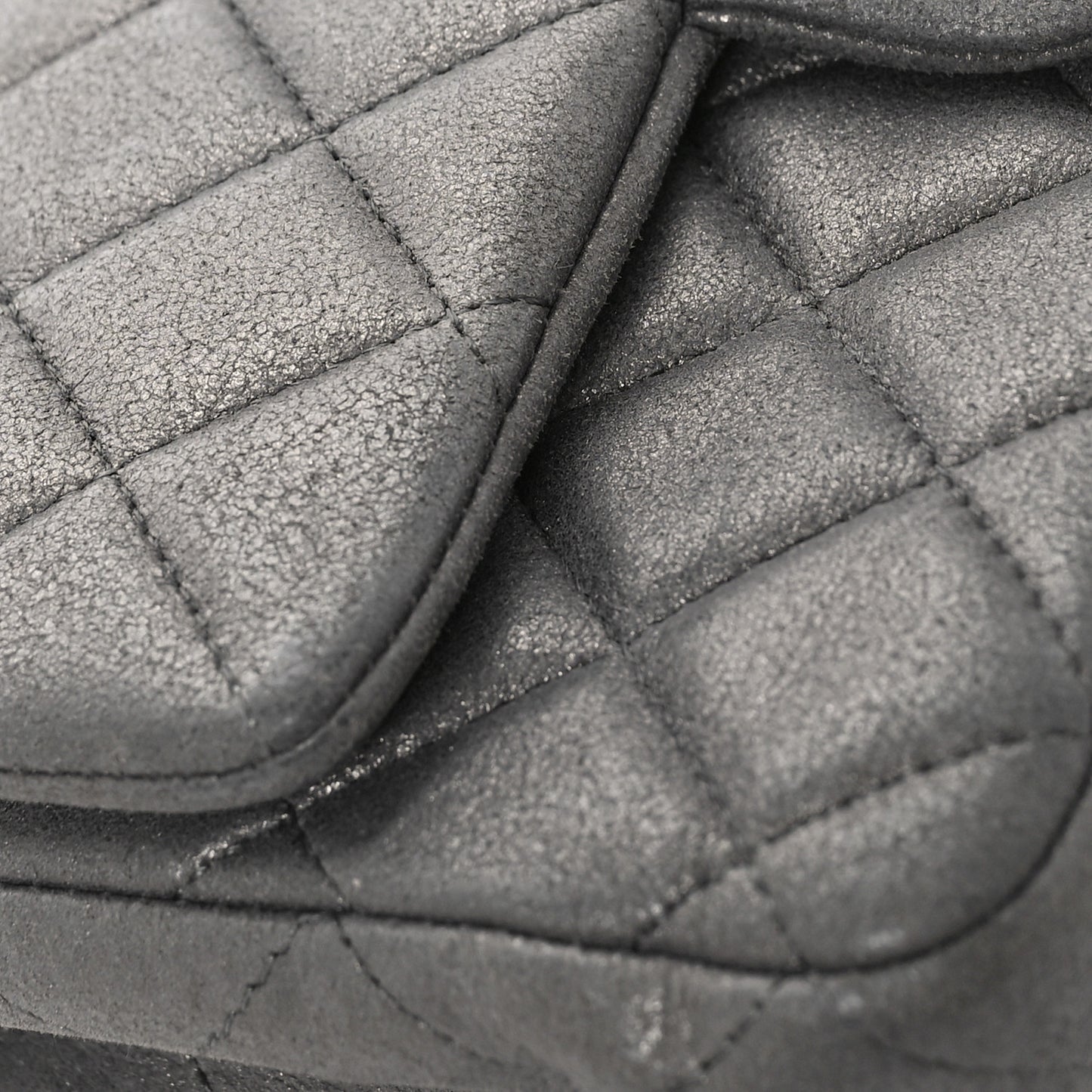 Iridescent Calfskin Quilted Mini Rectangular Flap Dark Grey
