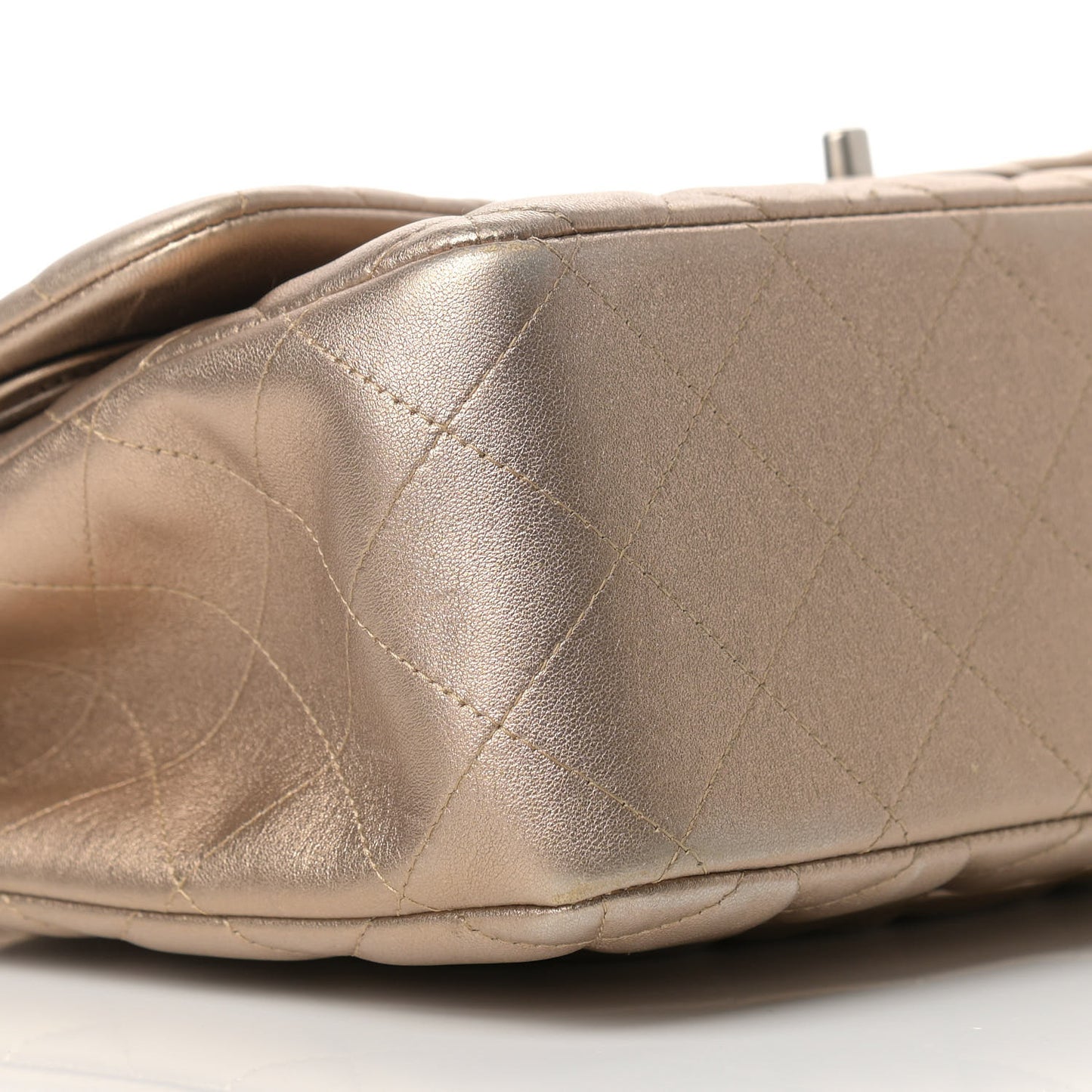 Metallic Lambskin Quilted Jumbo Double Flap Gold