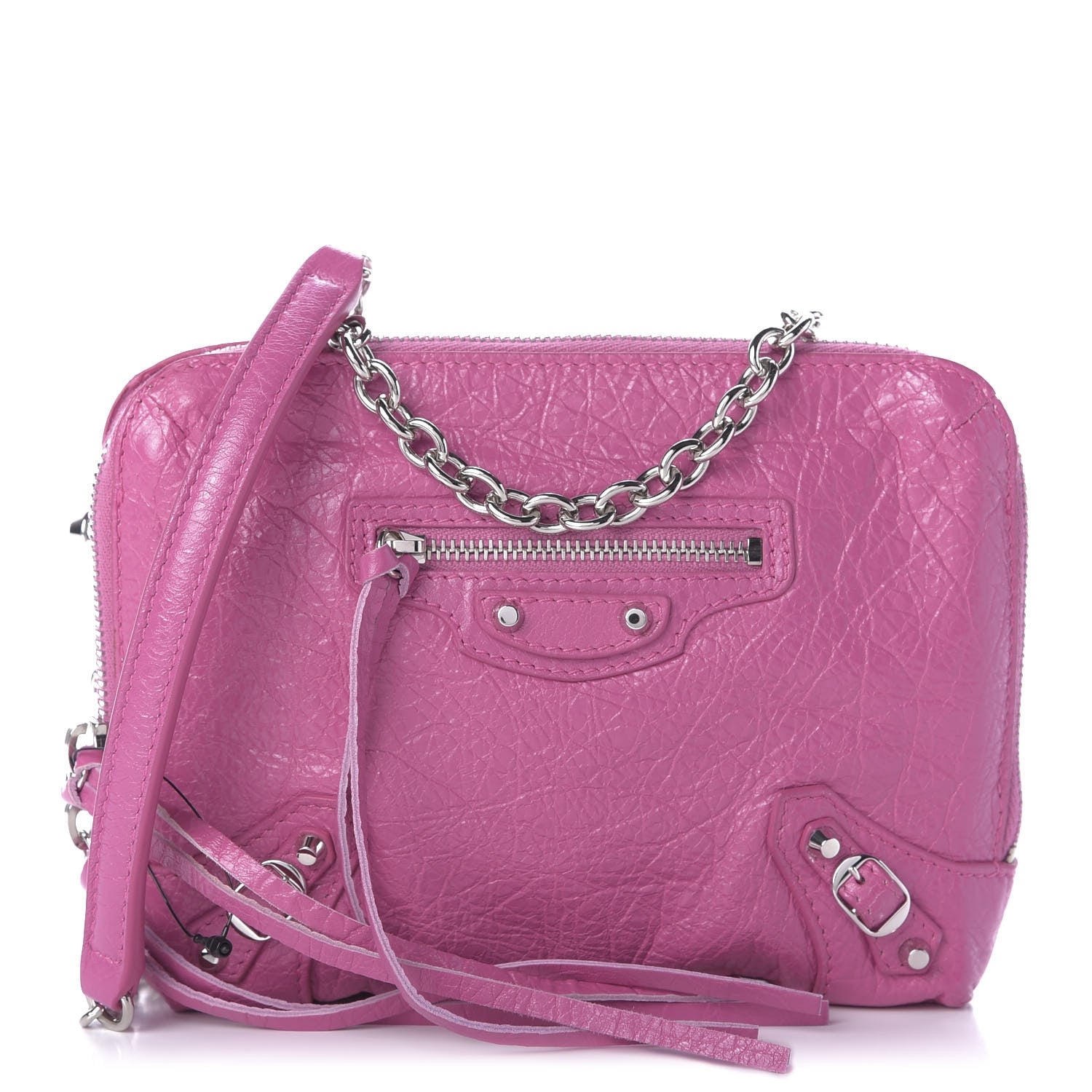 Balenciaga Agneau Arena Classic Silver Hardware Pouch With A Chain Crossbody Rose Flamingo 1 of 7
