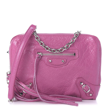 Balenciaga Agneau Arena Classic Silver Hardware Pouch With A Chain Crossbody Rose Flamingo 1 of 7