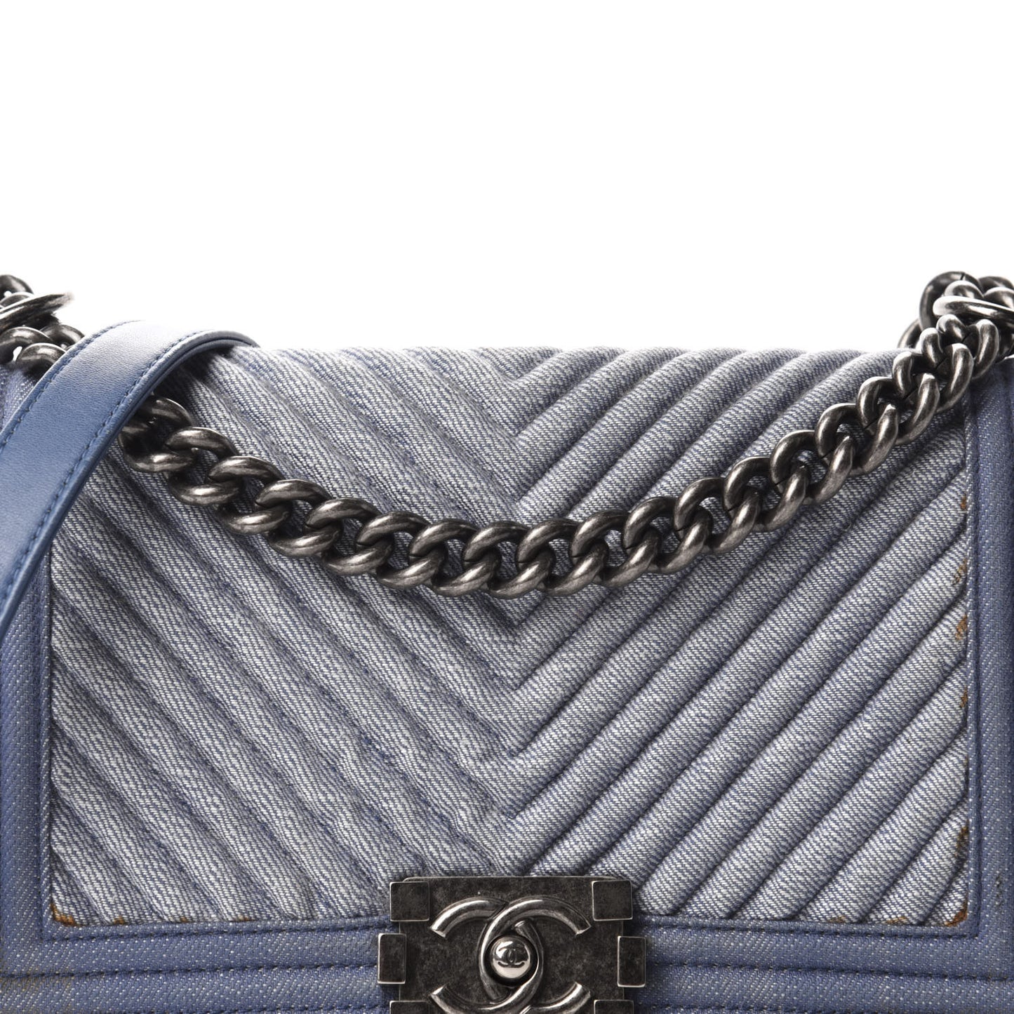 Denim Chevron Quilted Medium Boy Flap Blue