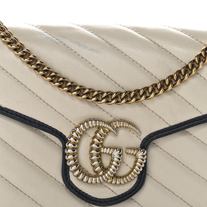 Gucci Vintage Effect Calfskin Matelasse Diagonal Torchon GG Marmont Chain Wallet Mystic White Blue Agata 8 of 16