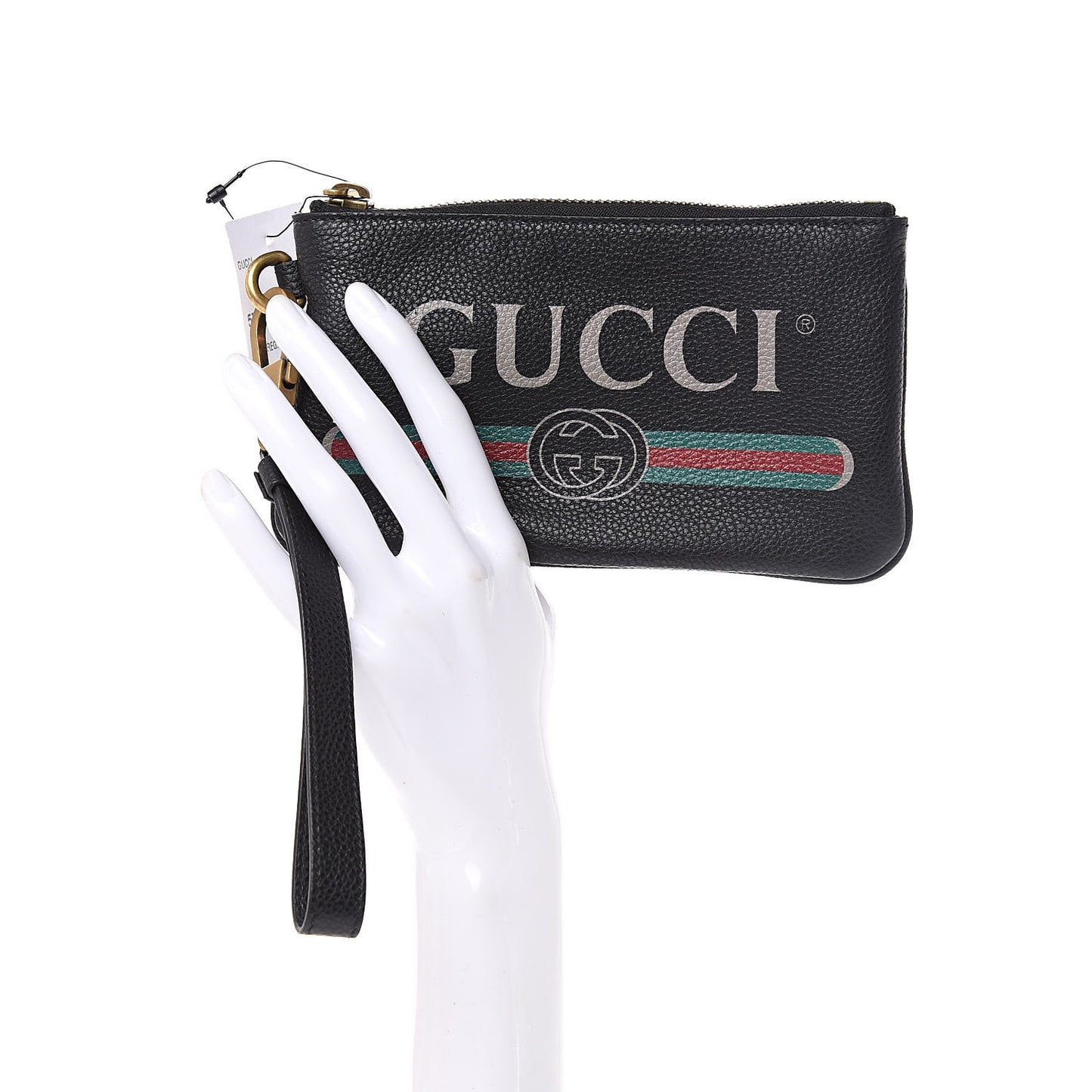 Grained Calfskin Logo Wristlet Black
