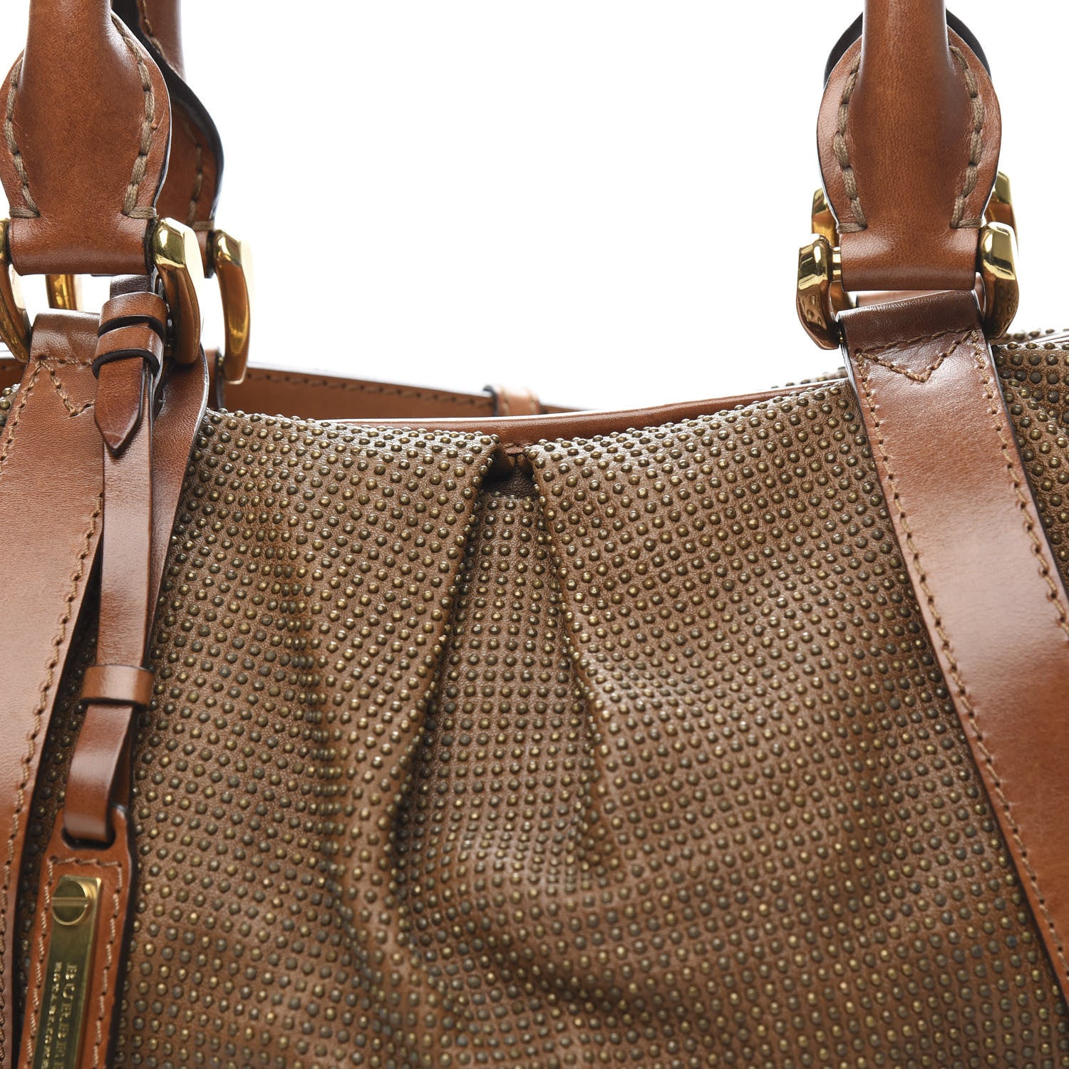 Burberry Calfskin Studded Satchel Brown 12 of 13