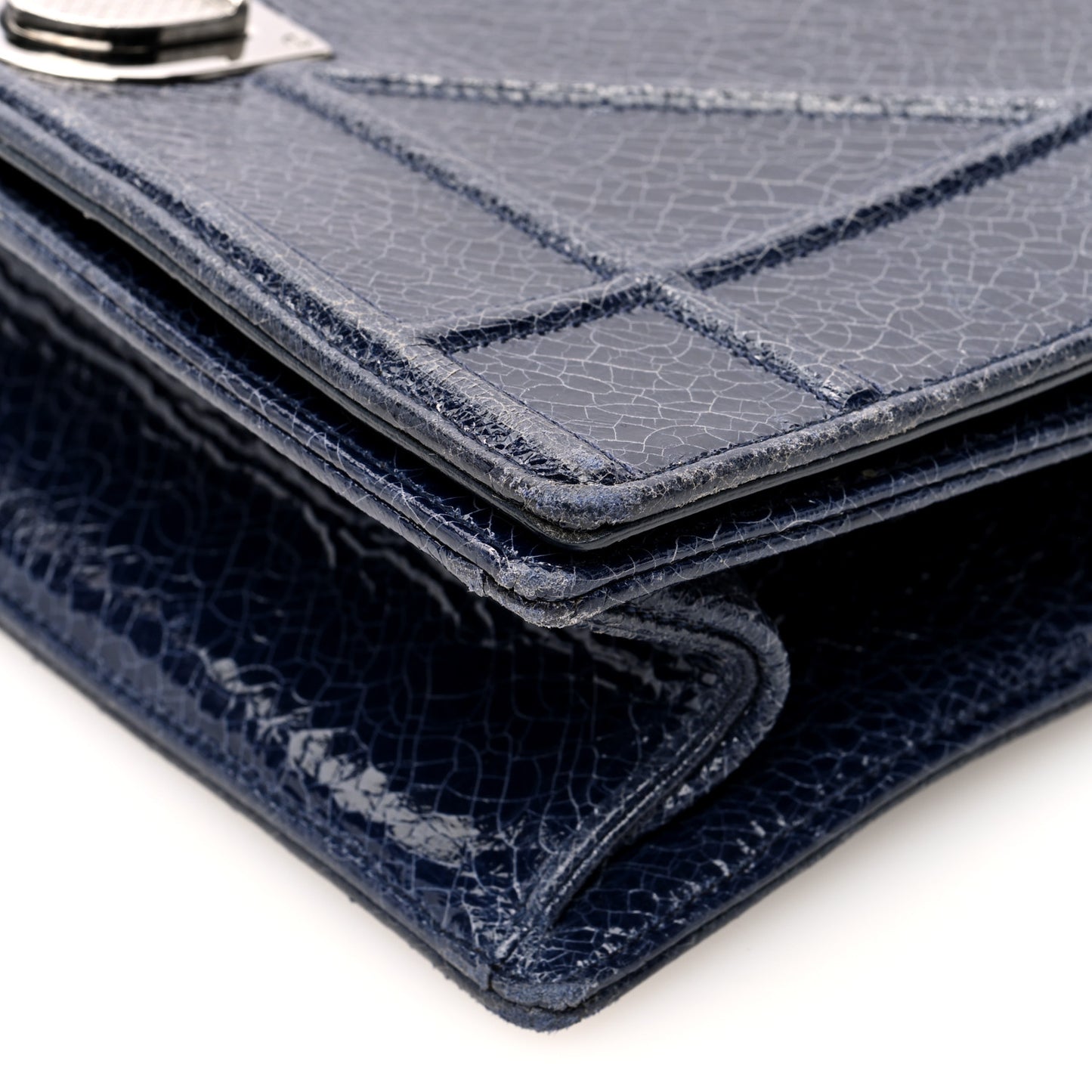 Crackled Deerskin Medium Diorama Flap Bag Navy