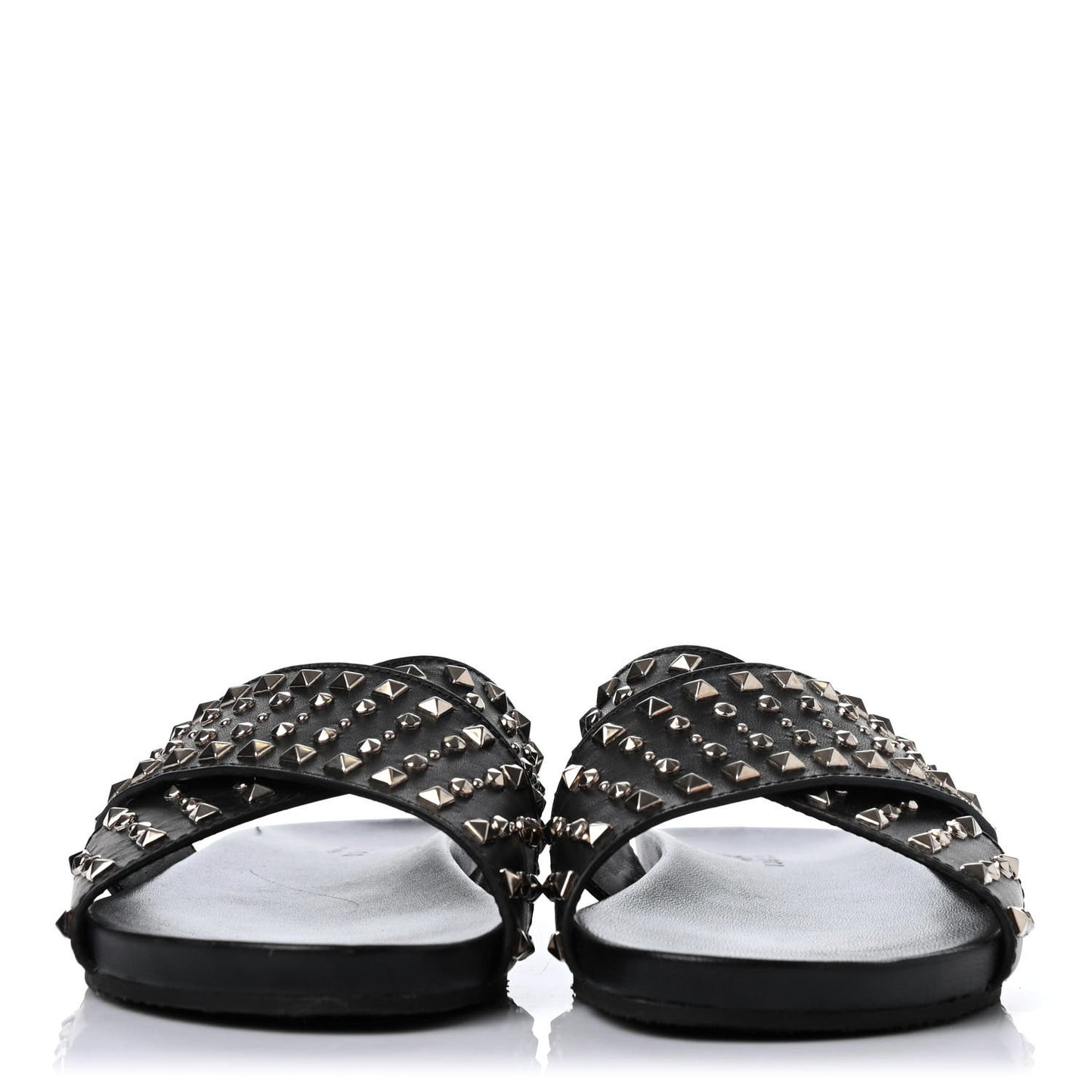 Calfskin Studded Criss-Cross Sandals 38.5 Black