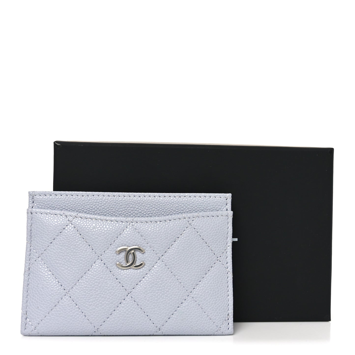Caviar Quilted Card Holder Light Blue