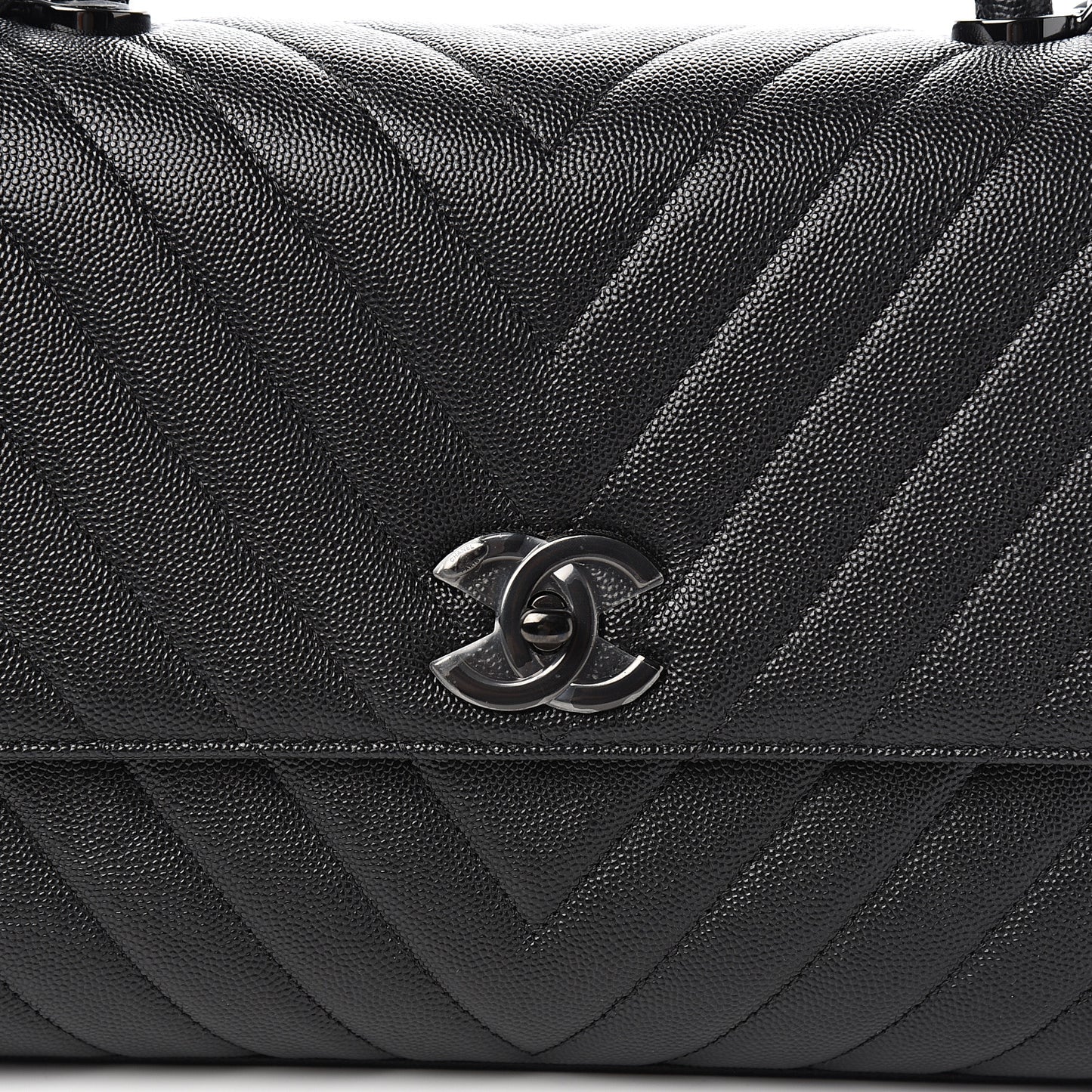 Caviar Chevron Quilted Small Coco Handle Flap So Black