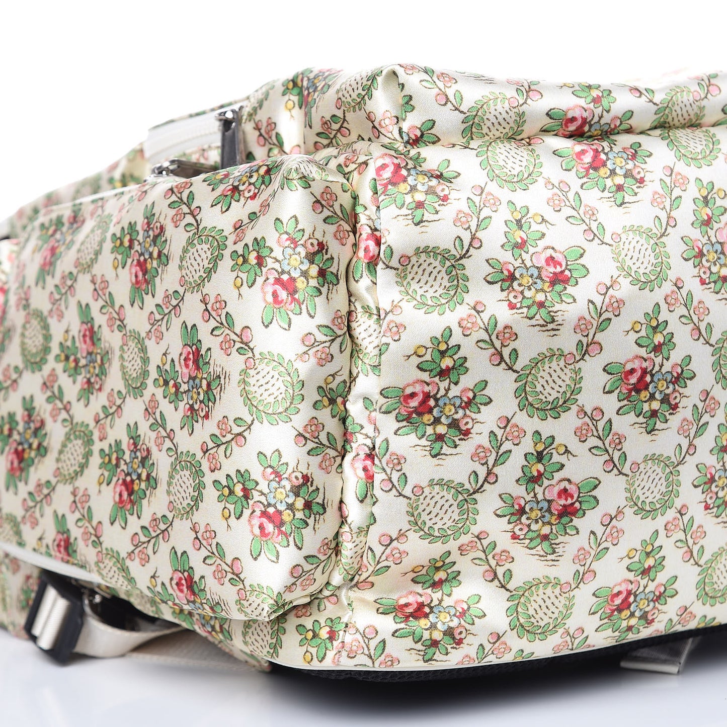 X MLB Satin Floral Print NY Yankees Patch Backpack Ivory Green
