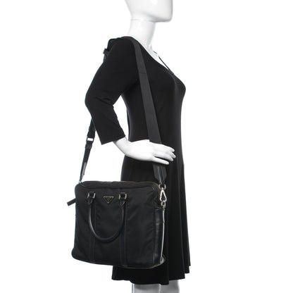 Prada Tessuto Nylon Saffiano Metal Triangle Logo Work Bag Black 2 of 34