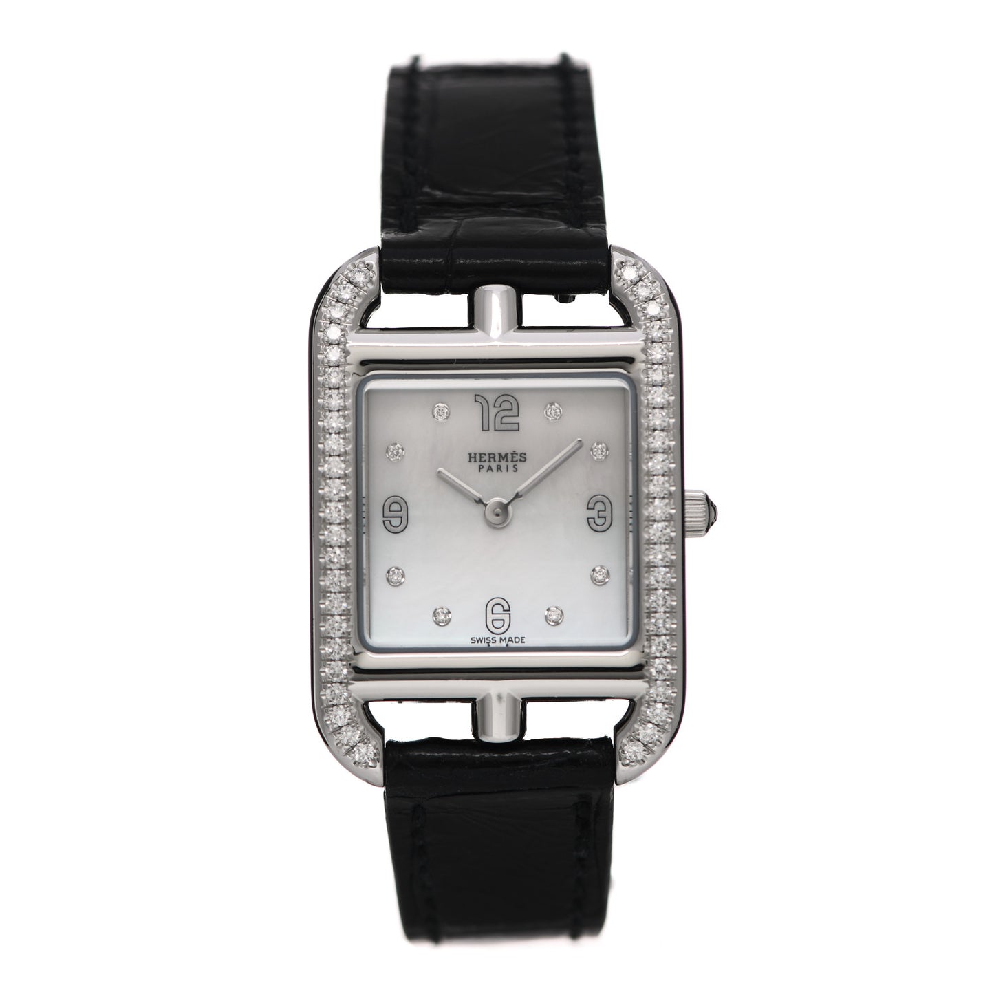Stainless Steel Alligator Diamond Bezel Mother of Pearl 23mm Cape Cod Quartz Watch Noir