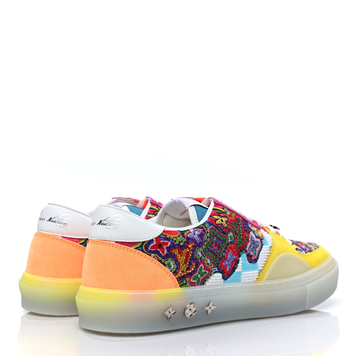 Suede Sequin Monogram Mens LV Ollie Sneakers 9 Yellow Multicolor