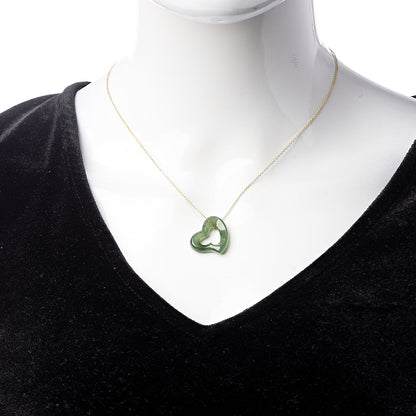 Tiffany 18K Yellow Gold Jade 23mm Elsa Peretti Open Heart Pendant Necklace 2 of 8