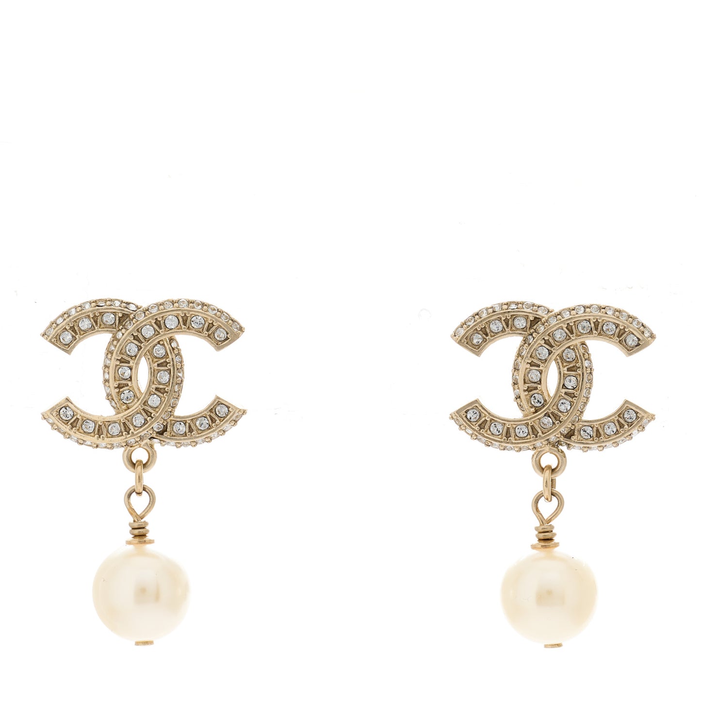 Crystal Pearl CC Drop Earrings Gold