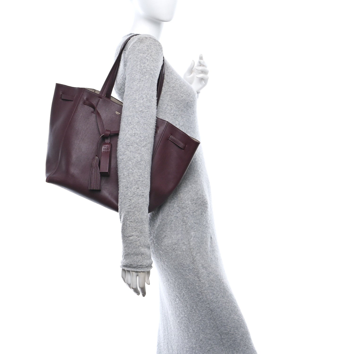 Celine Soft Calfskin Medium Belt Cabas Phantom Burgundy 2 of 10