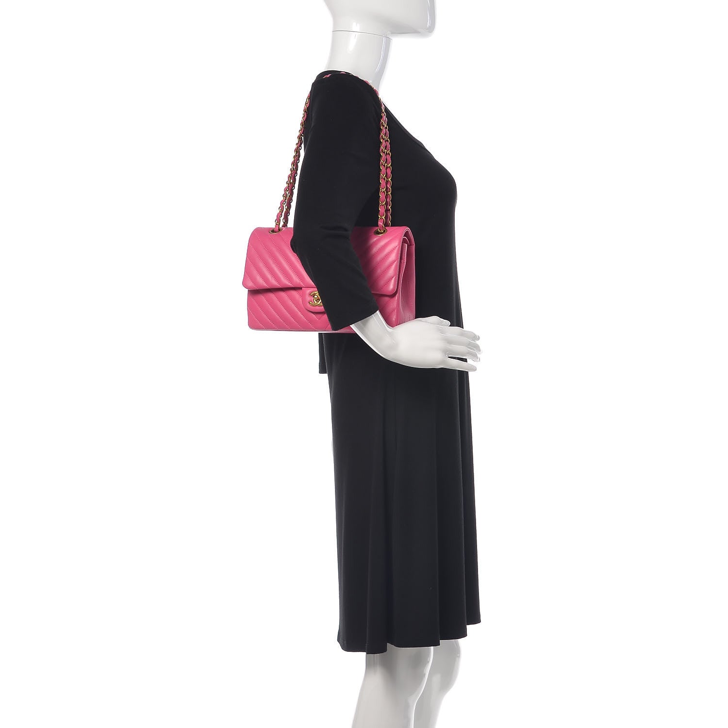 Chanel Lambskin Chevron Quilted Medium Double Flap Pink 2 of 13