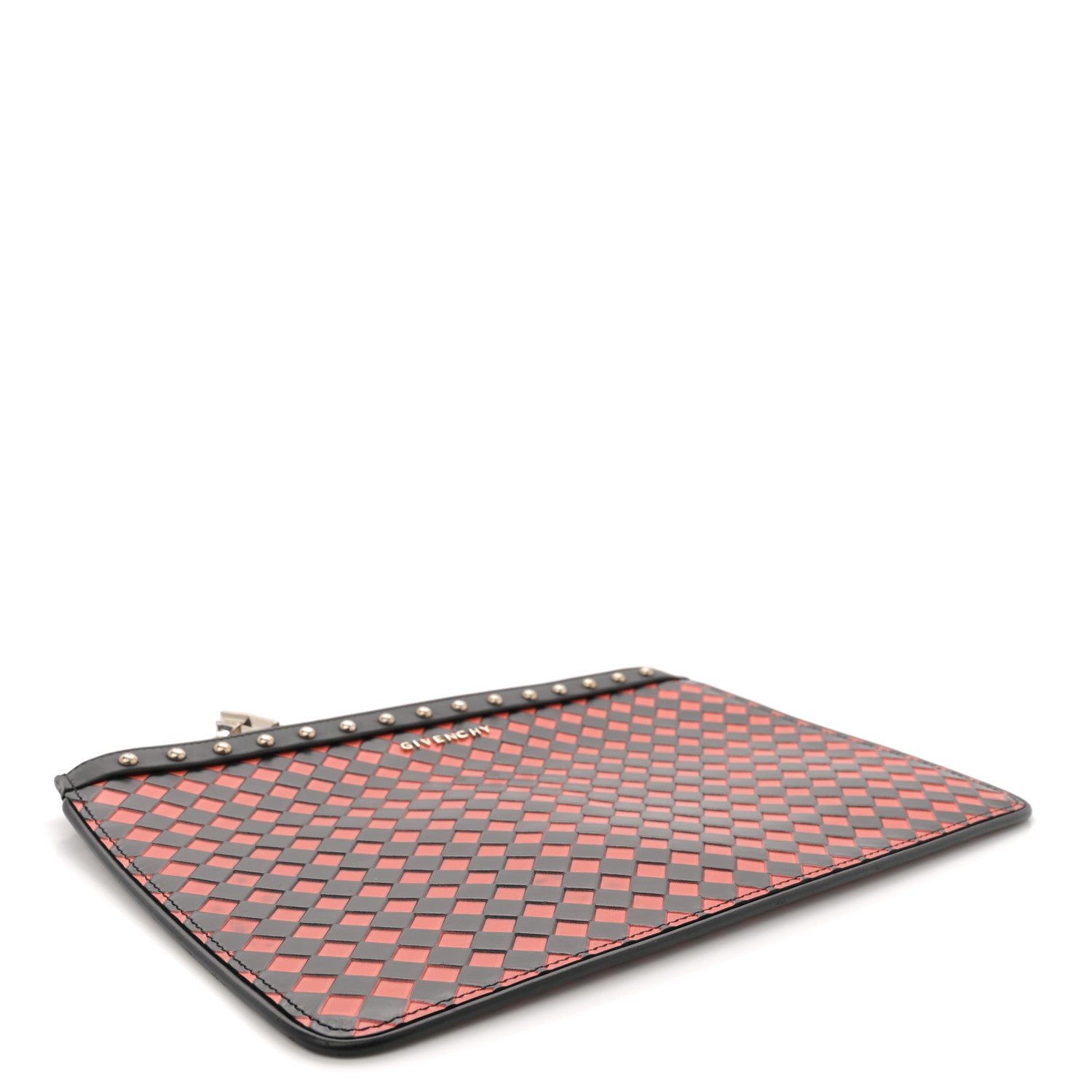 Givenchy Lambskin Checkered Medium Embossed Zip Pouch Black Orange 4 of 8