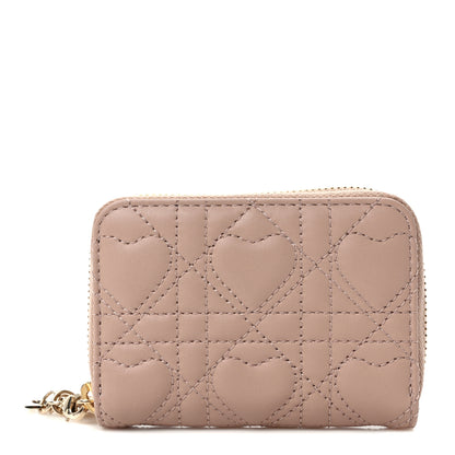 Christian Dior Lambskin Cannage Dioramour Small Lady Dior Voyageur Coin Purse Wallet Pink 1 of 7