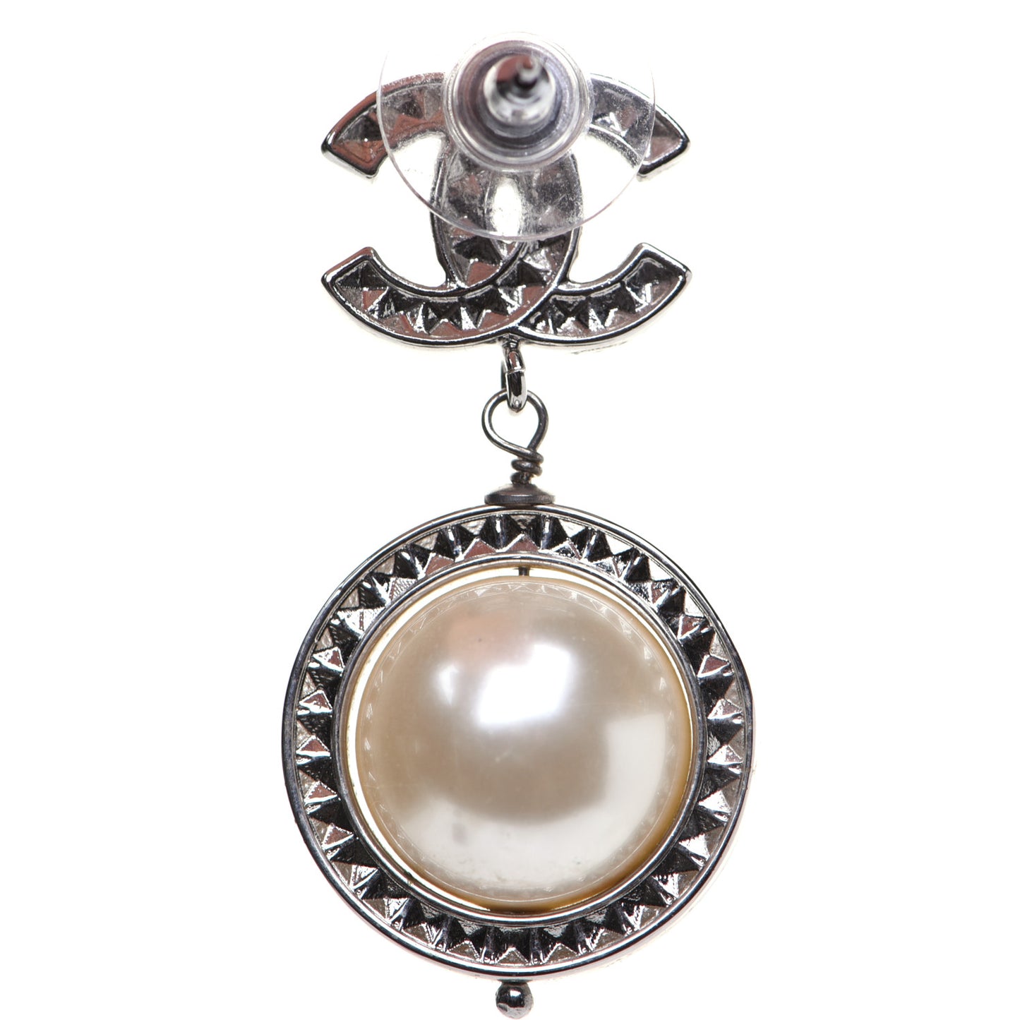 Baguette Crystal CC Pearl Drop Art Decoco Earrings Silver