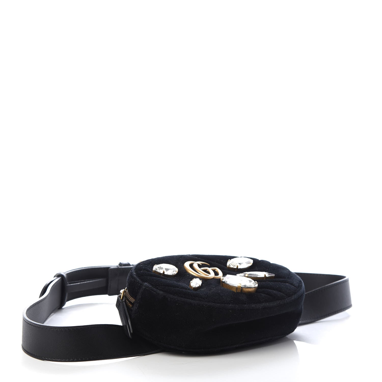 Gucci Velvet Matelasse Marquise Crystals GG Marmont Belt Bag 95 38 Black 4 of 9