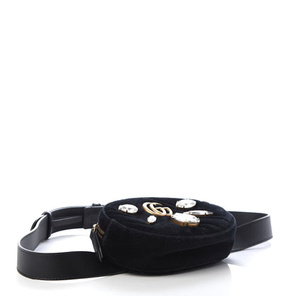 Gucci Velvet Matelasse Marquise Crystals GG Marmont Belt Bag 95 38 Black 4 of 9