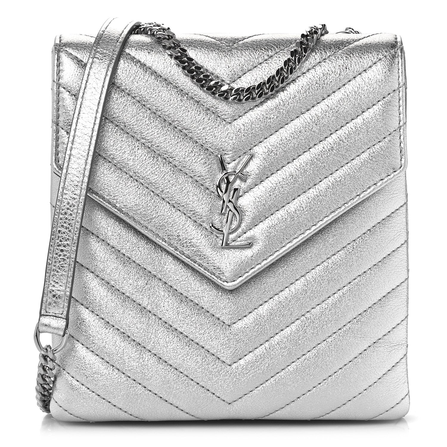 Saint Laurent Metallic Lambskin Quilted Double Flap Bag Silver 1 of 10
