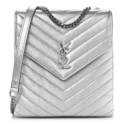 Saint Laurent Metallic Lambskin Quilted Double Flap Bag Silver 1 of 10