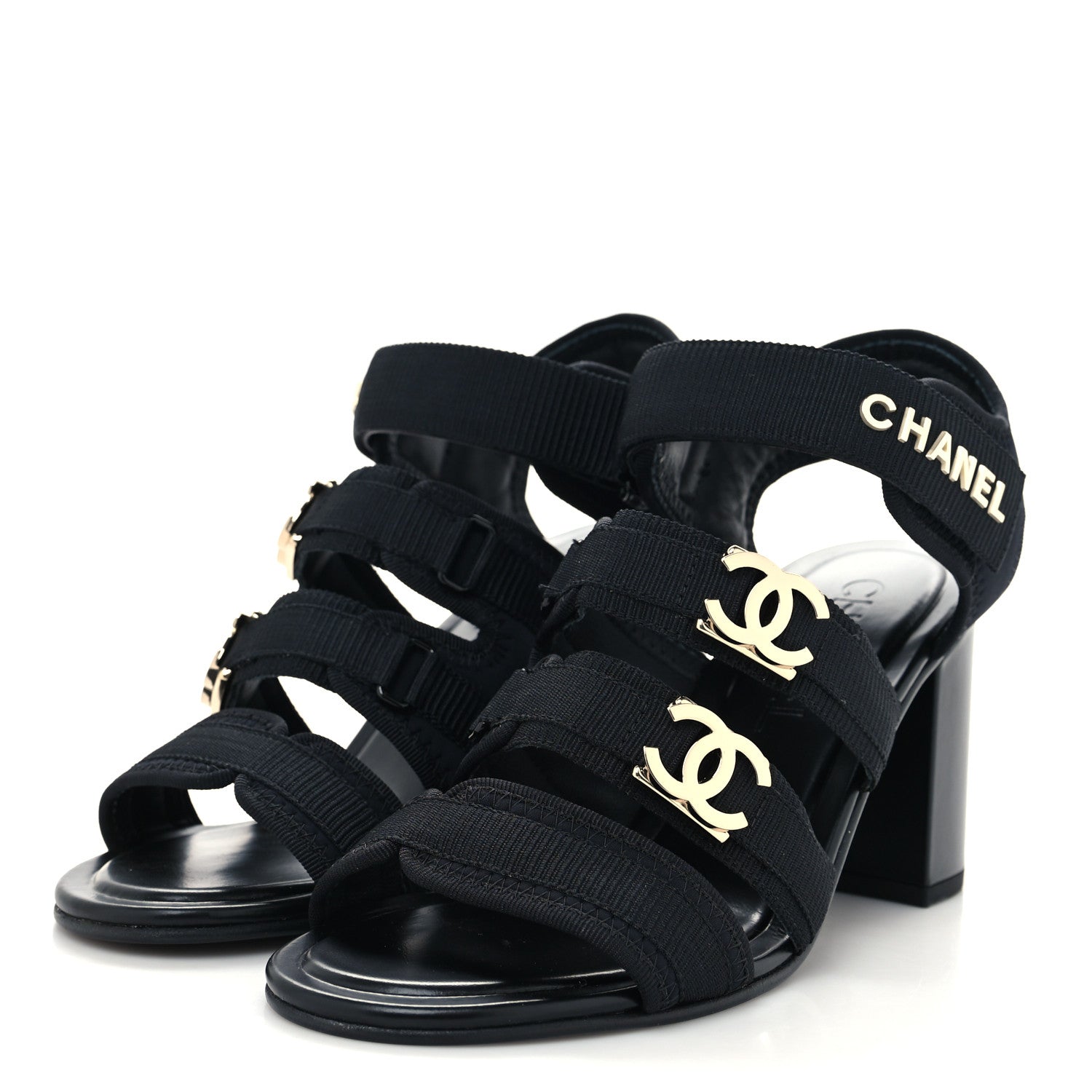 Chanel Fabric Metal CC Logo Sandals 37.5 Black 3 of 8