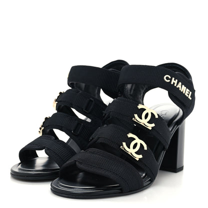 Chanel Fabric Metal CC Logo Sandals 37.5 Black 3 of 8