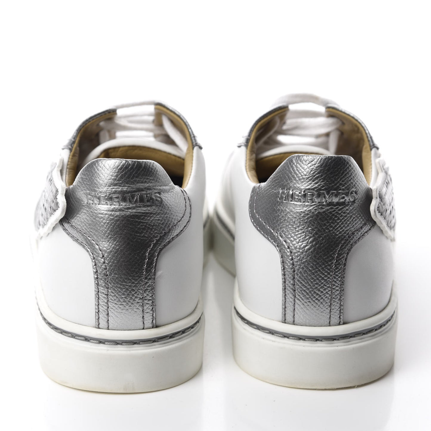 Calfskin Epsom Womens Velvet Sneakers 37.5 White Silver