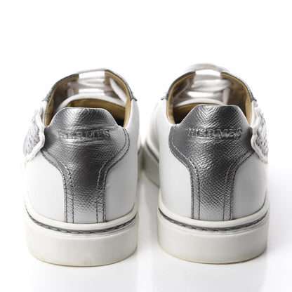 Hermes Calfskin Epsom Womens Velvet Sneakers 37.5 White Silver 5 of 11