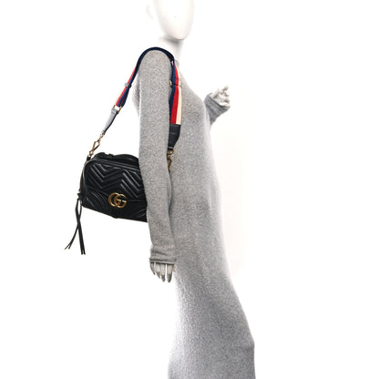 Gucci Calfskin Matelasse Sylvie Web Small GG Marmont Top Handle Shoulder Bag Black 2 of 11