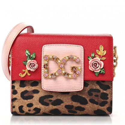 Dolce & Gabbana Dauphine Leopard Print Lizard Crystal Embellished DG Millennials Mini Crossbody Bag Multicolor 1 of 9