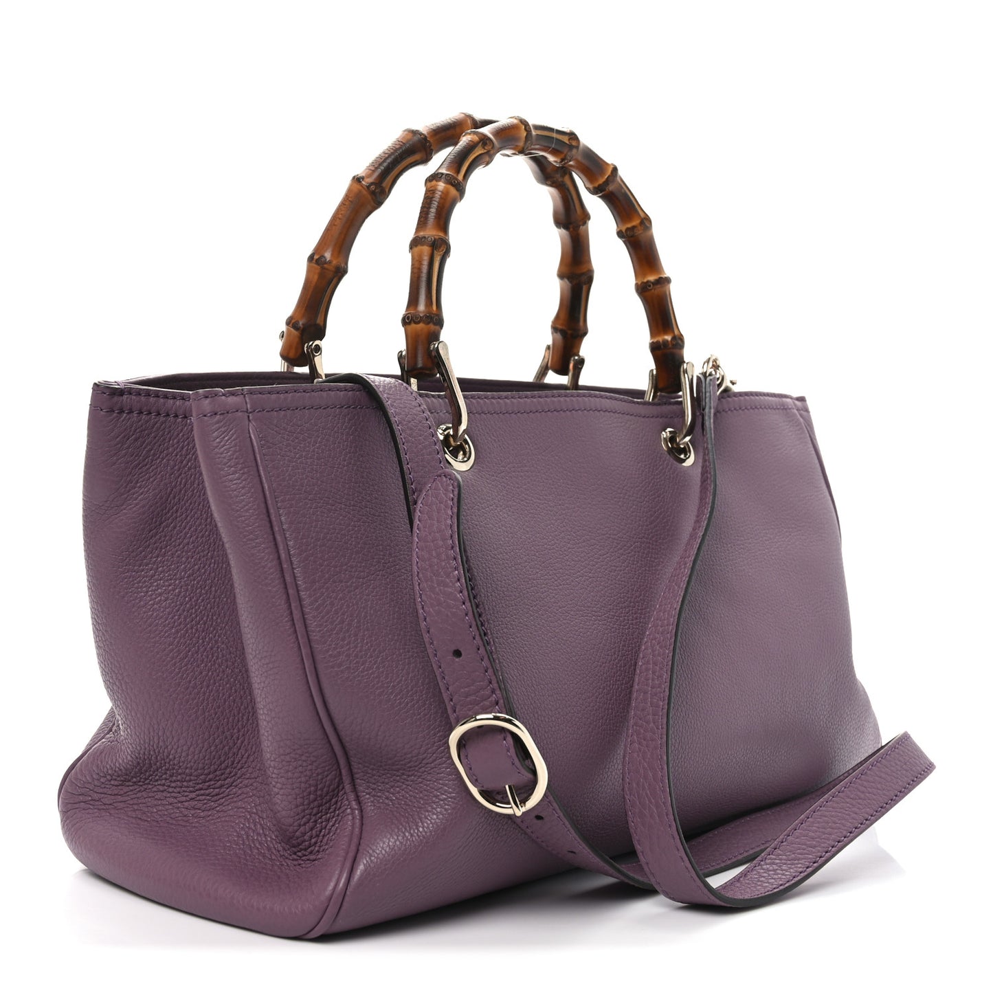 Pebbled Calfskin Medium Bamboo Shopper Tote Purple