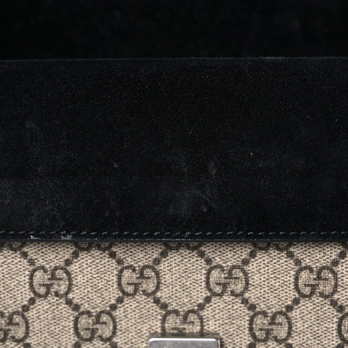 GG Supreme Monogram Suede Crystal Small Dionysus Shoulder Bag Beige Ebony Black