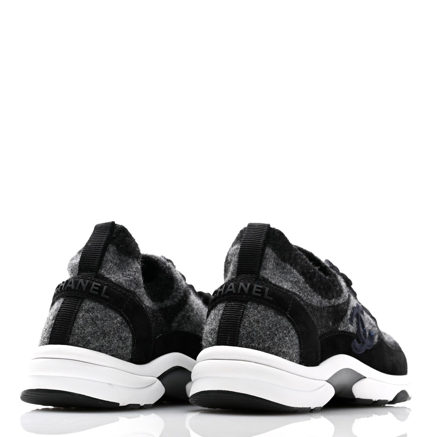 Knit Fabric Suede Calfskin Womens CC Sneakers 36 Grey Black