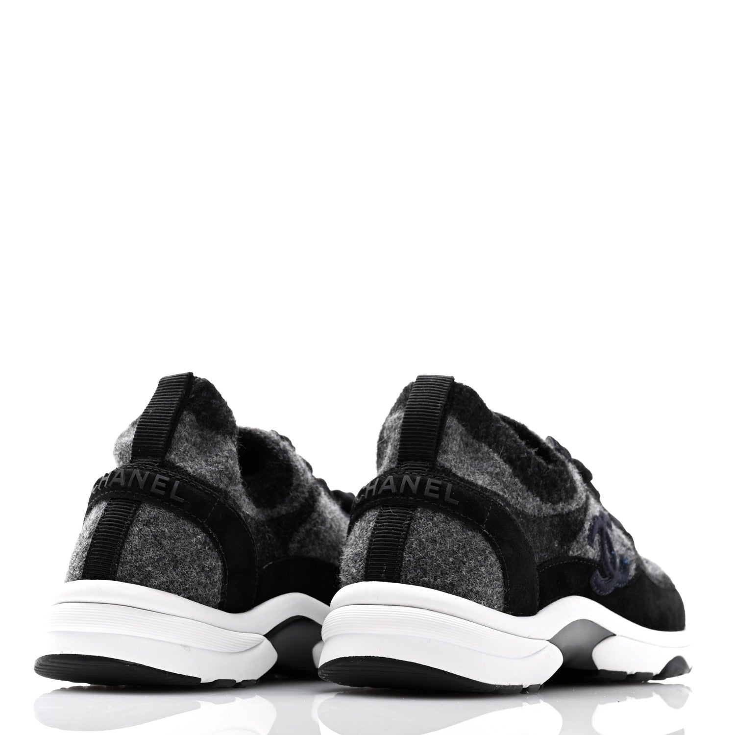 Chanel Knit Fabric Suede Calfskin Womens CC Sneakers 36 Grey Black 4 of 8