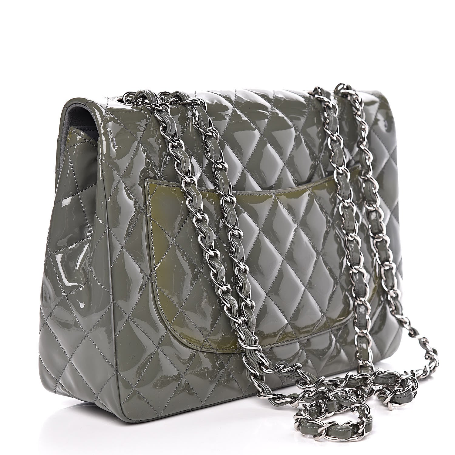 Chanel Patent Quilted Jumbo Single Flap Grey 3 of 18