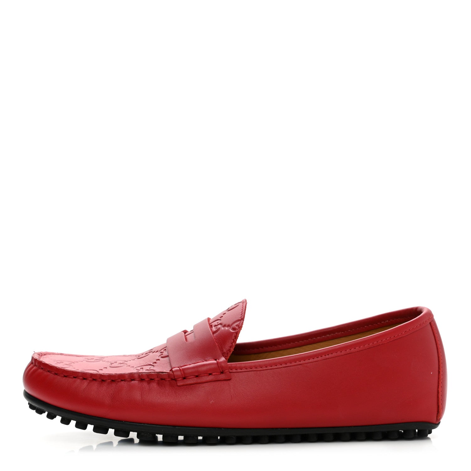 Gucci Guccissima Calfskin Mens Driver Loafers 6.5 Red 1 of 10