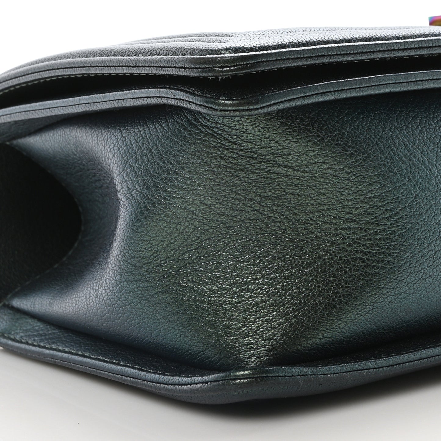 Iridescent Goatskin Quilted Medium Boy Flap Green