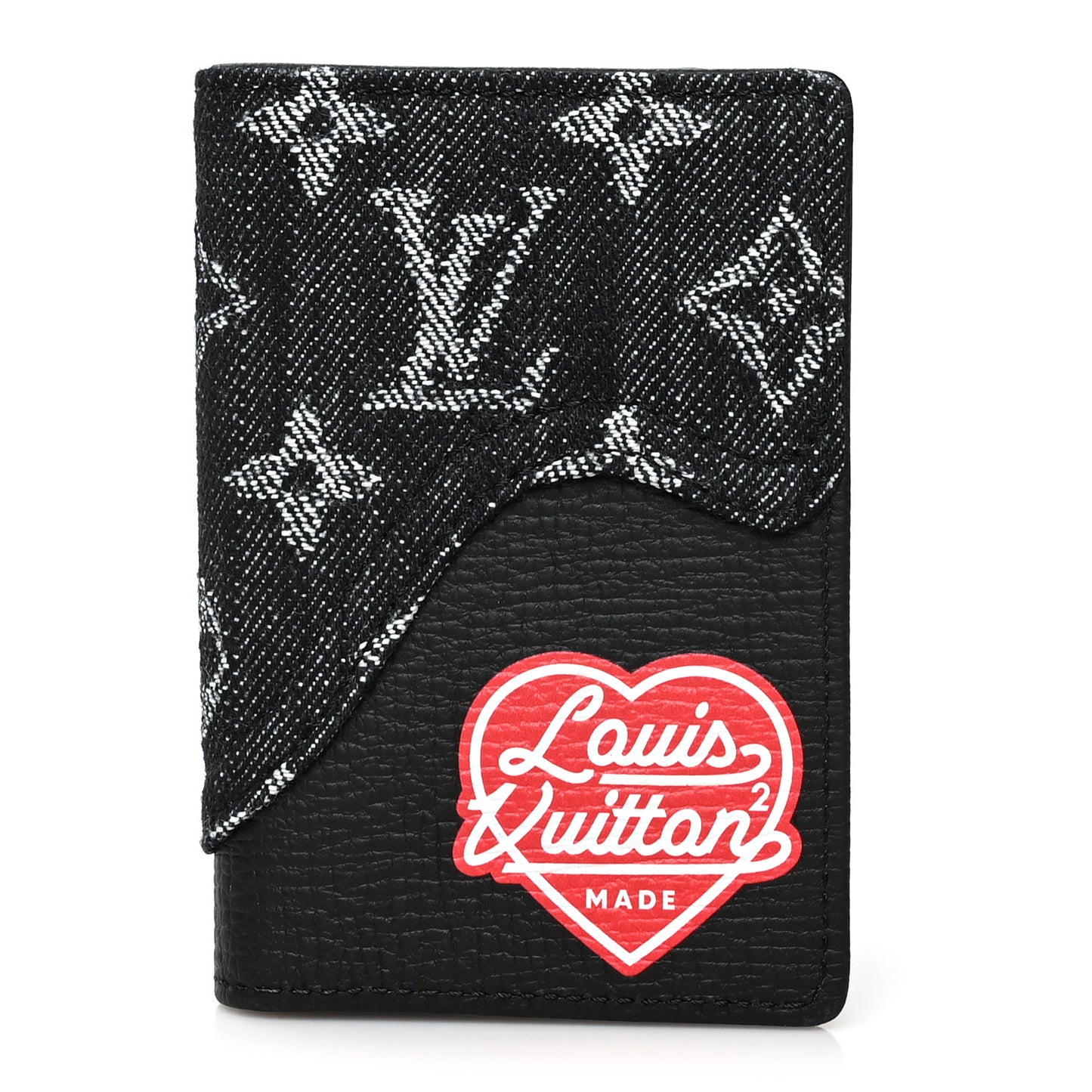 X NIGO Taurillon Monogram Denim Drip Pocket Organizer Black