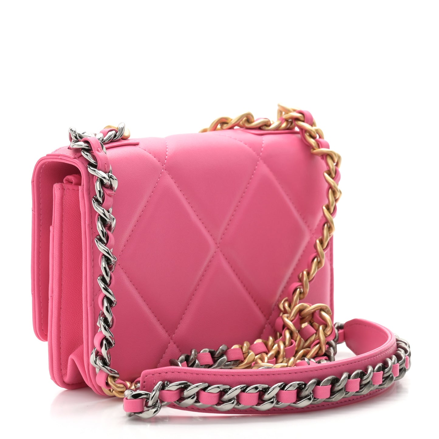 Lambskin Quilted Chanel 19 Wallet On Chain WOC Pink