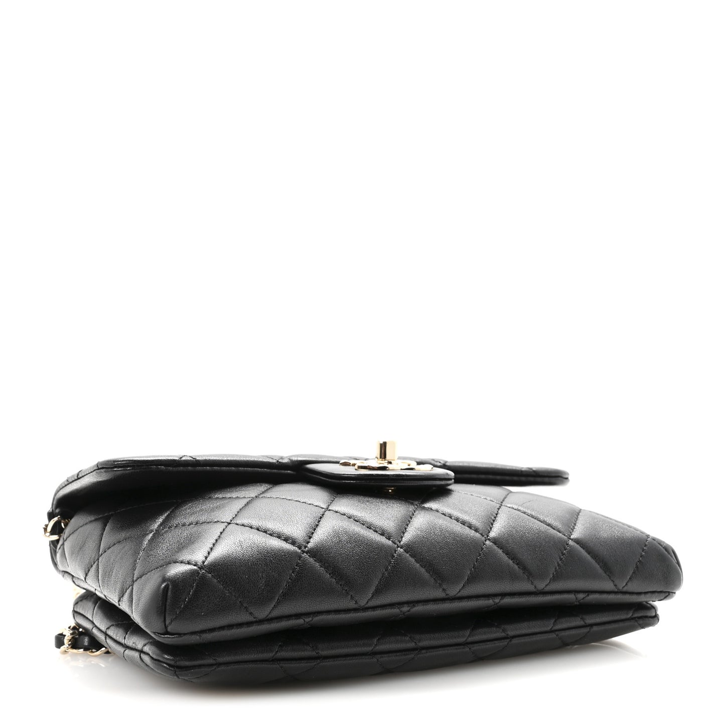 Lambskin Quilted CC Pocket Clutch With Chain Black