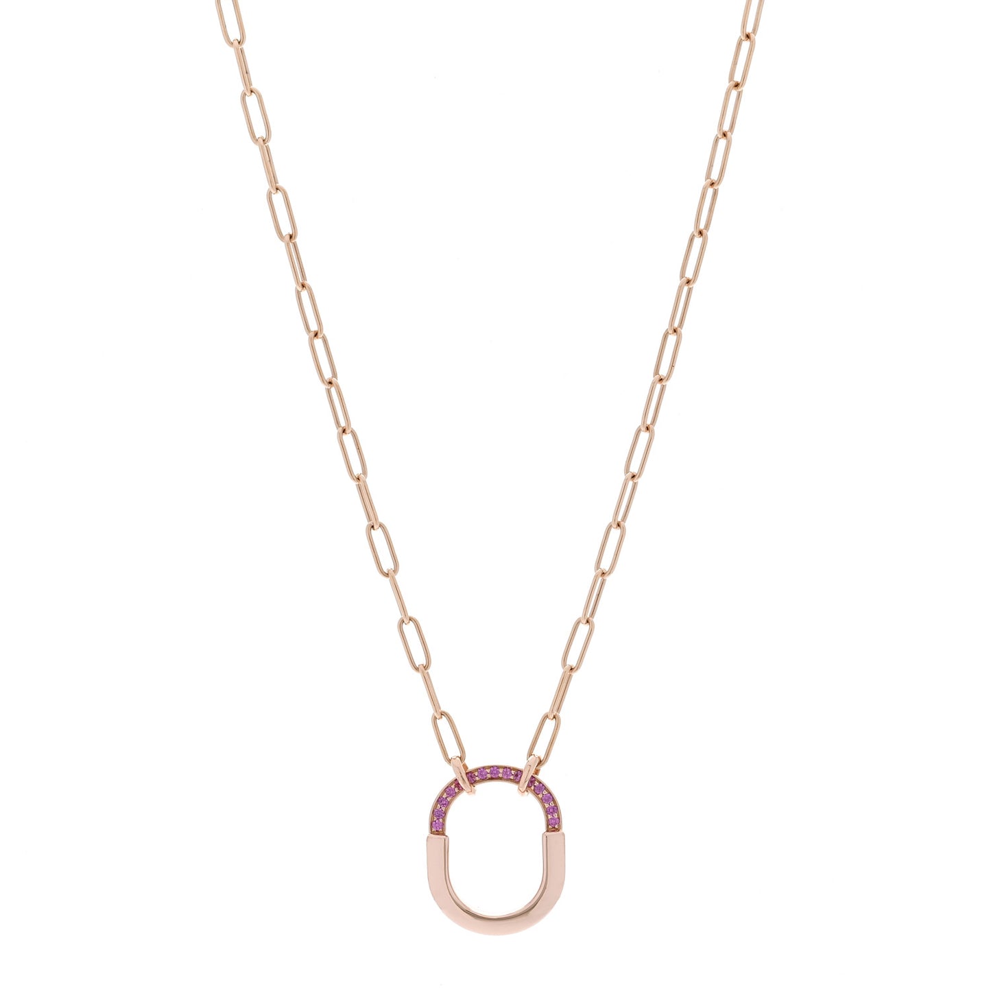18K Rose Gold Pink Sapphire Small Lock Pendant Necklace